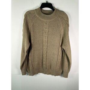 New York & Company Sweater Womens XXL Cable Knit Mock Neck Taupe Acrylic